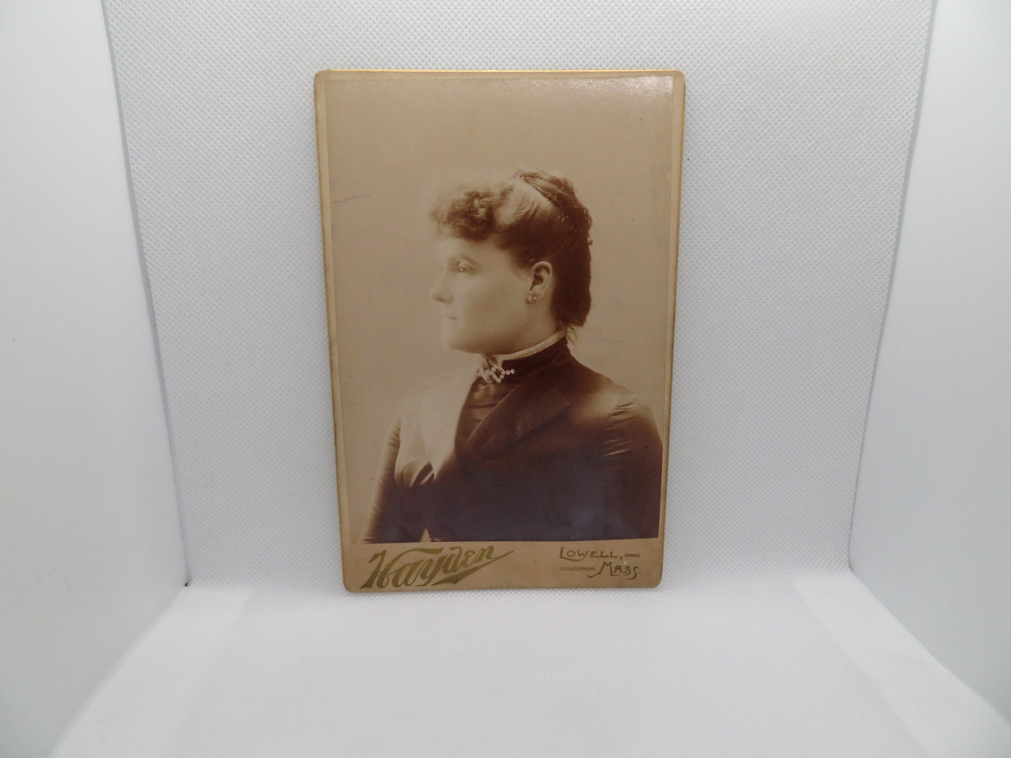 1800s Hayden Cabinet Card Profile of Woman from Lowell Massachusetts