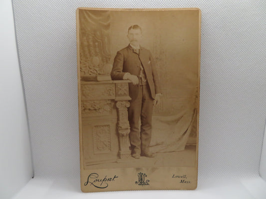 1800s Loupret Cabinet Card of Man with Mustache from Lowell Massachusetts
