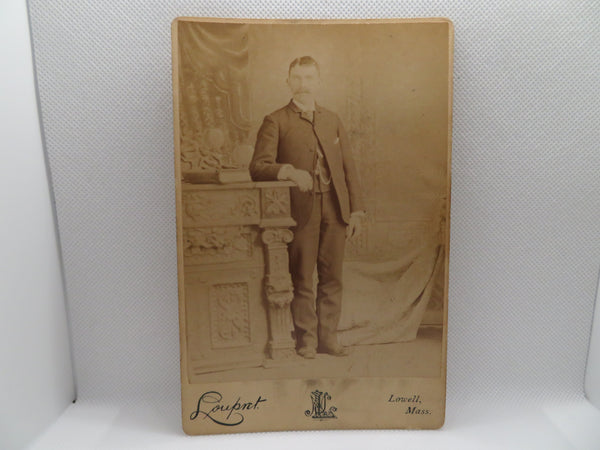 1800s Loupret Cabinet Card of Man with Mustache from Lowell Massachusetts