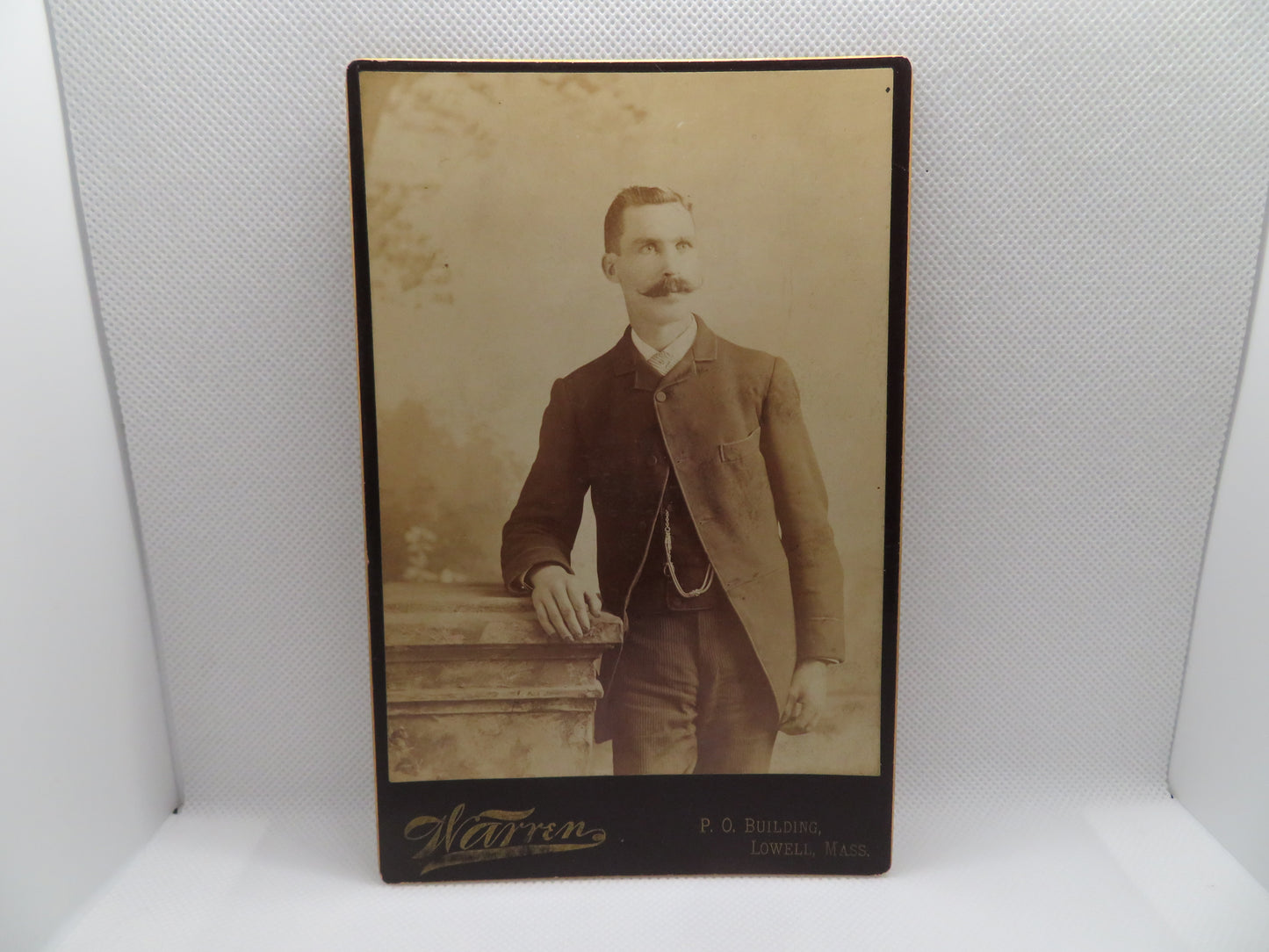 1800s Warren Cabinet Card of Man with Mustache from Lowell Massachusetts