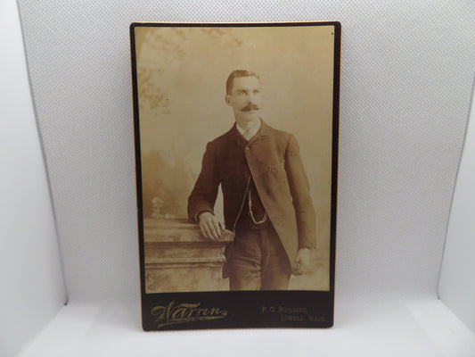 1800s Warren Cabinet Card of Man with Mustache from Lowell Massachusetts