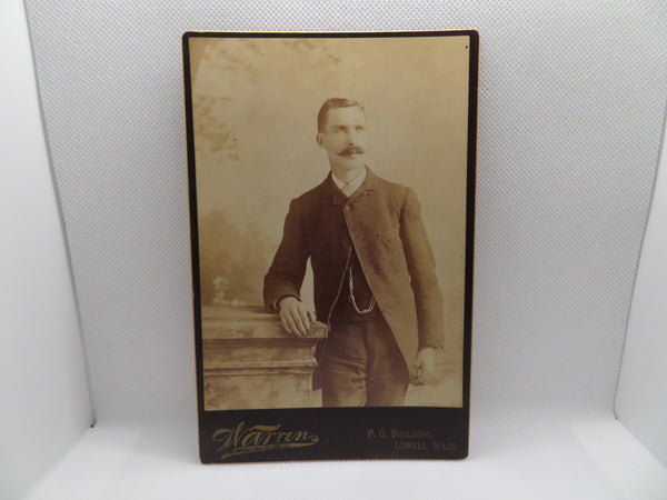 1800s Warren Cabinet Card of Man with Mustache from Lowell Massachusetts