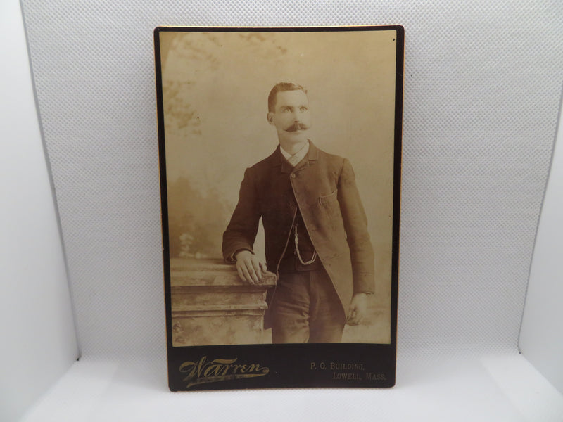 1800s Warren Cabinet Card of Man with Mustache from Lowell Massachusetts