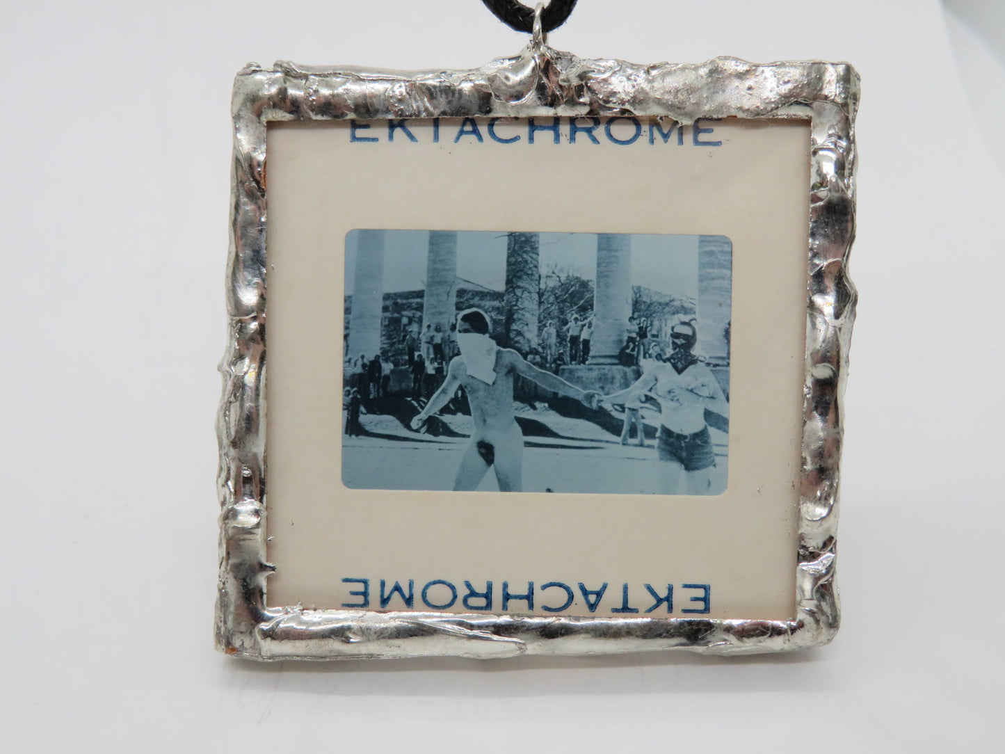 Slide Pendant of 70s Nudist Couple at an Event
