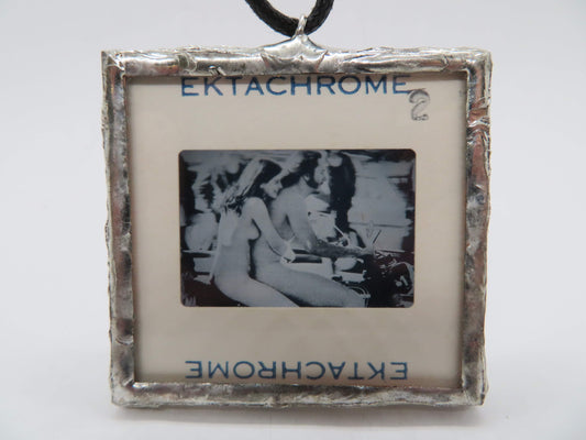 Slide Pendant of Nudist Couple on Motorcycle