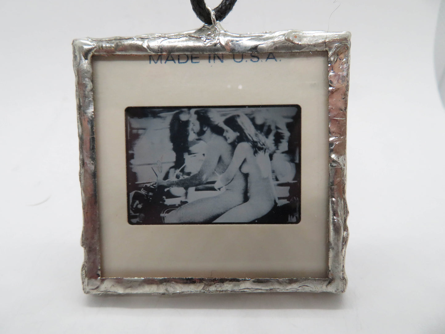 Slide Pendant of Nudist Couple on Motorcycle